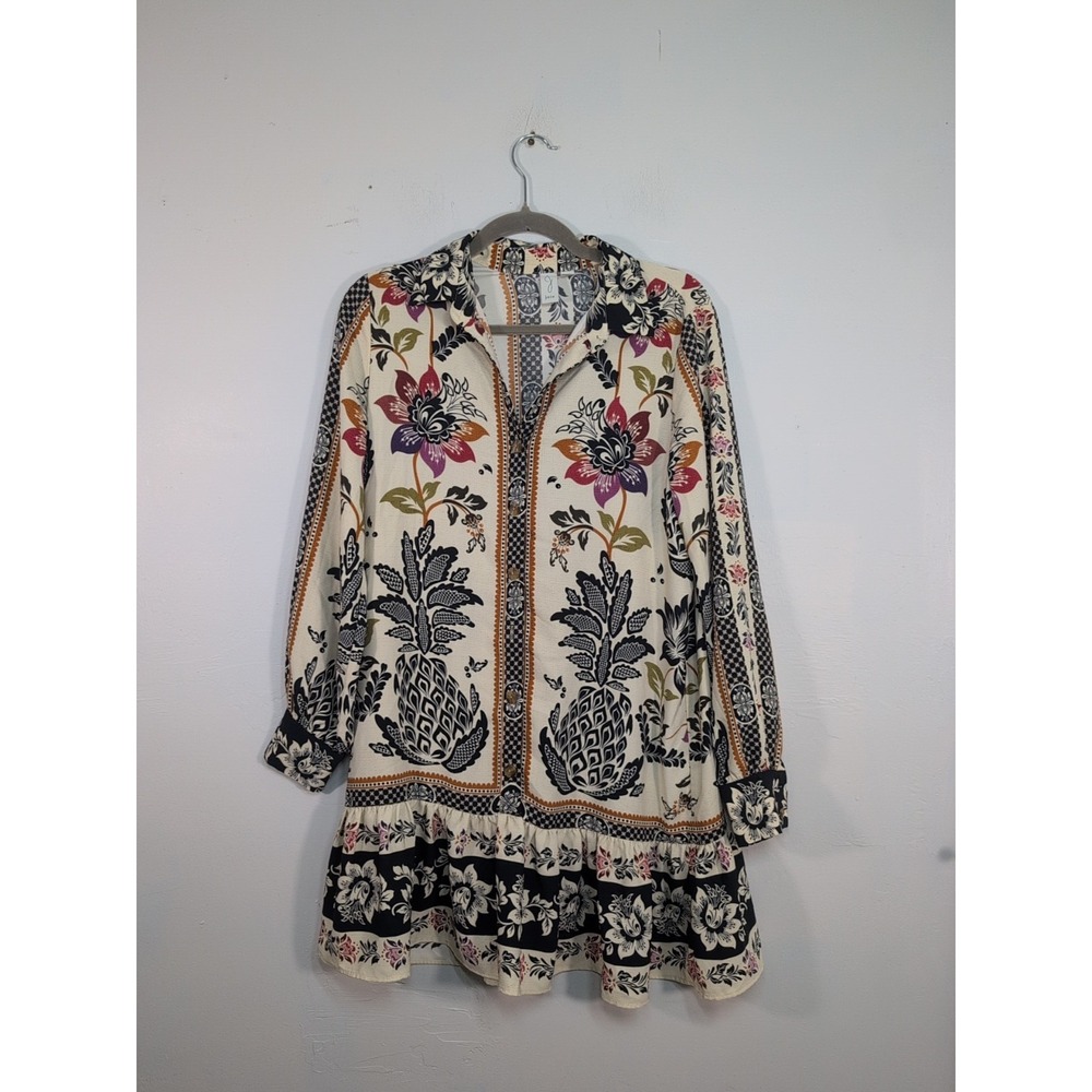 Joie Floral Pineapple Floral Long Sleeve Peasant Dress Small